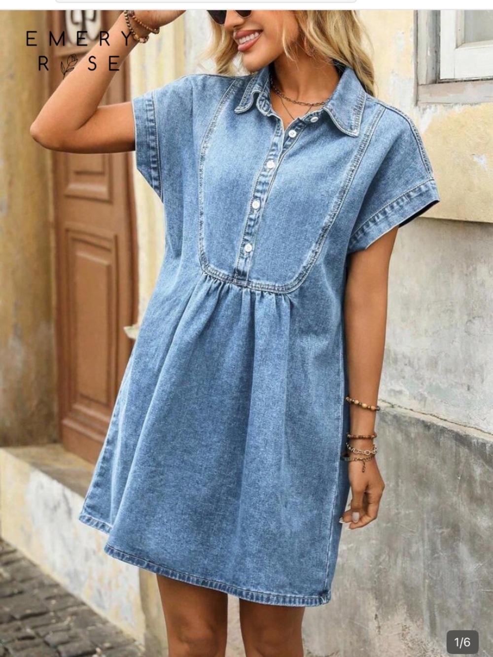 SHEIN Light Blue Denim Mini Shirt Dress